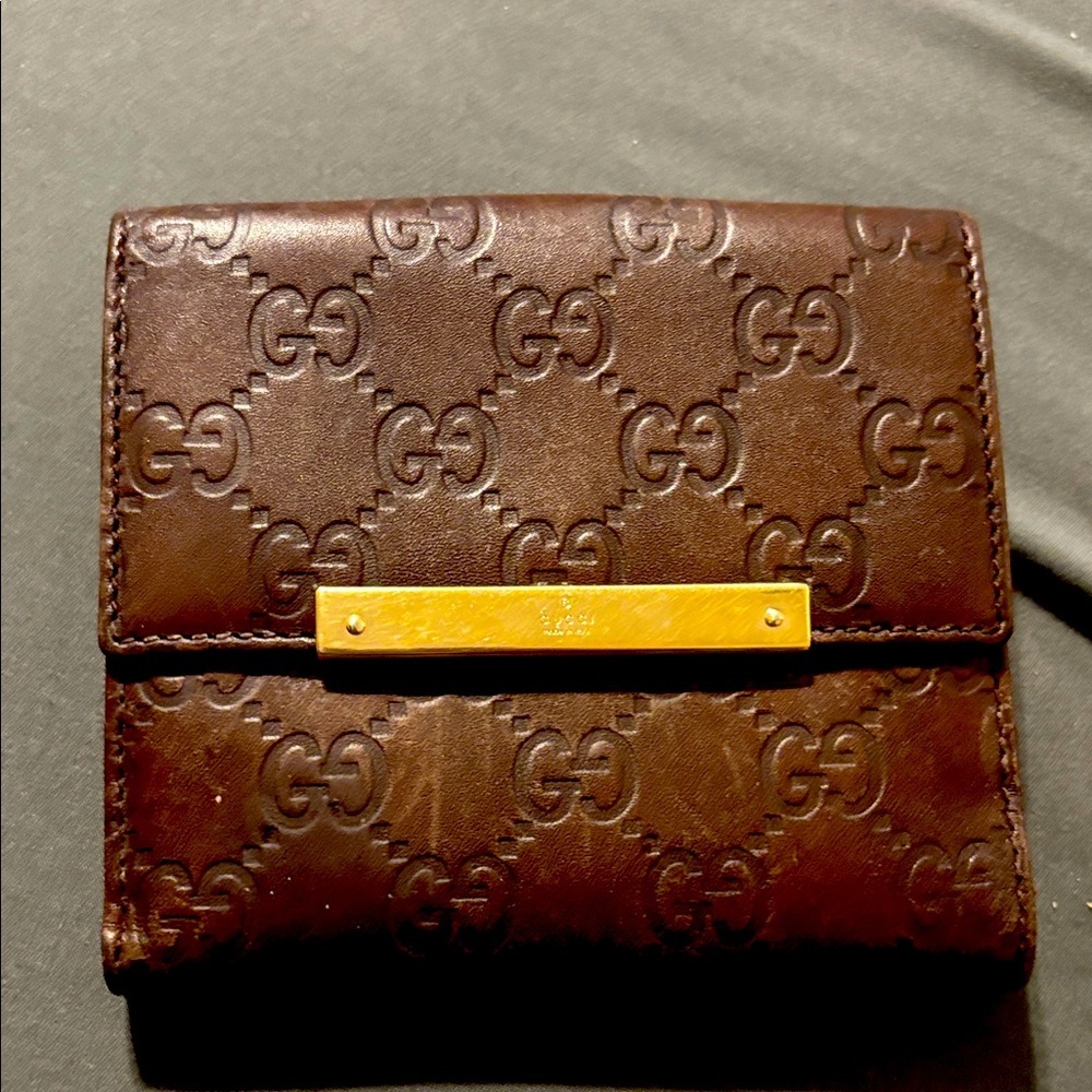 Gucci Dark Brown Embossed Leather Wallet